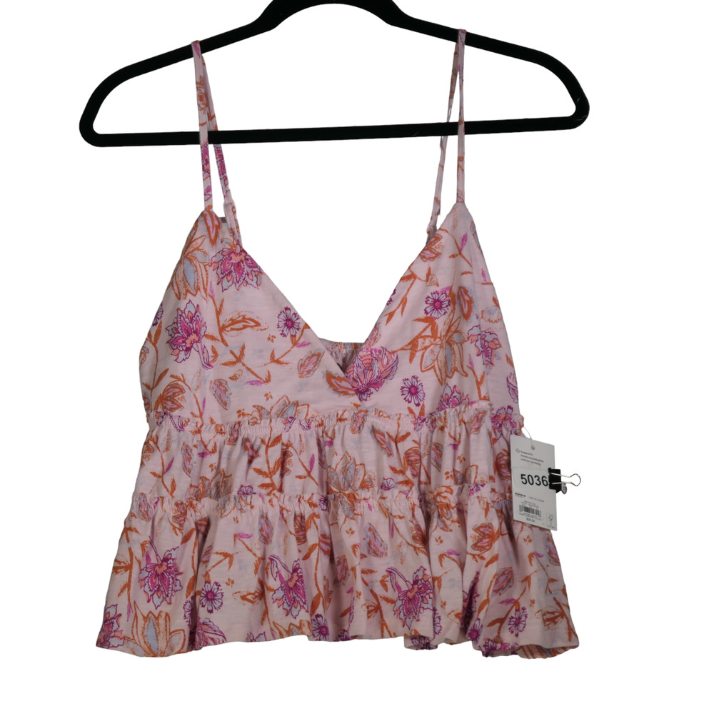 NEW SO Crop Top Women Size XXL Pink Floral Tiered Hippie Boho Sleeveless